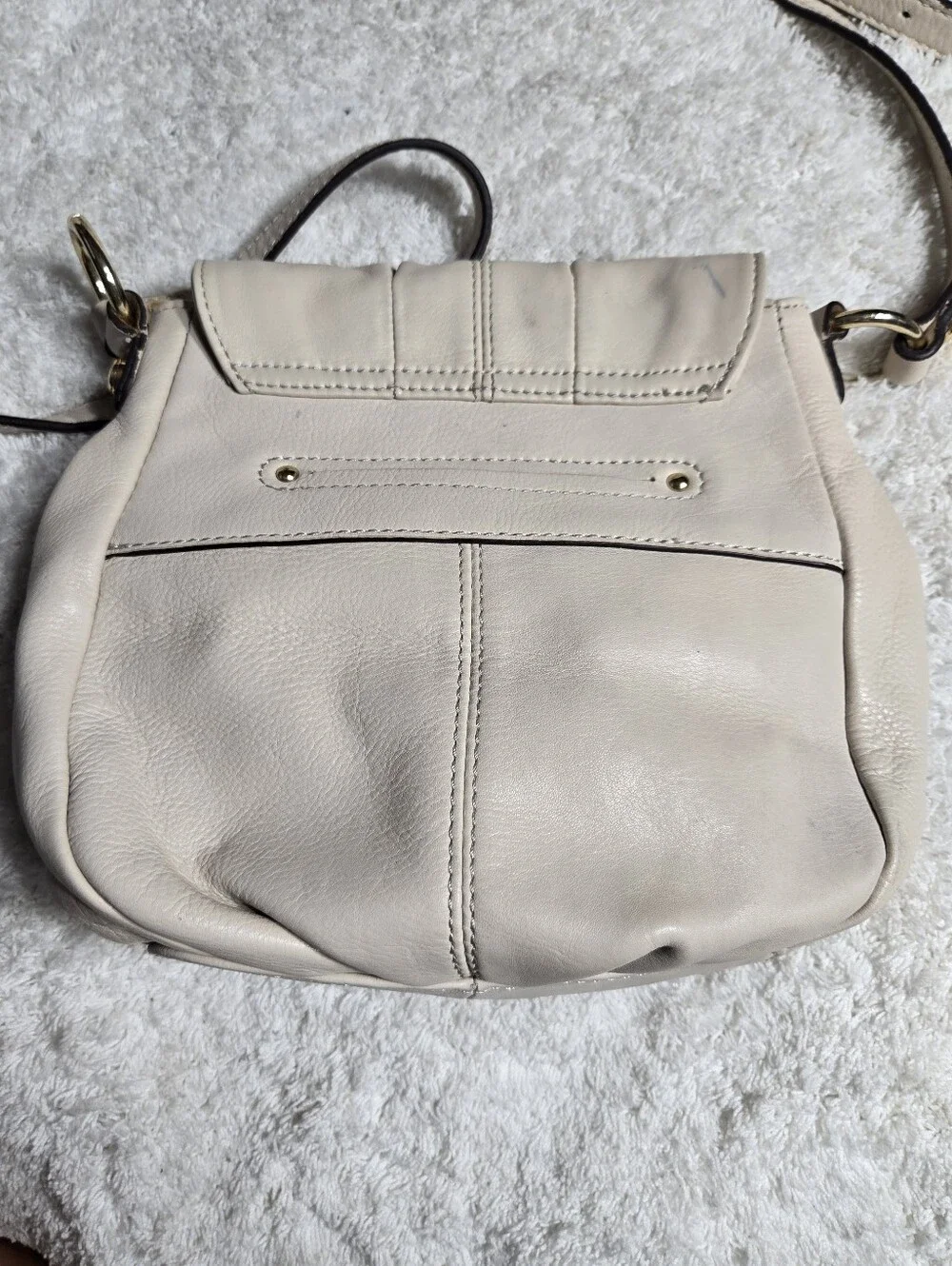 Vintqge Y2k B. Makowsky Beige Pebbled Leather Studded Grommet Crossbody Bag